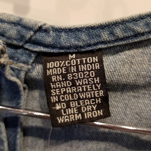 Vintage 90's NEW Denim Dress Embroidered Roses Floral Faux Wrap Button Size M - Picture 5 of 16